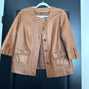 Calvin Klein Brown Leather jacket 3/4 sleeves.